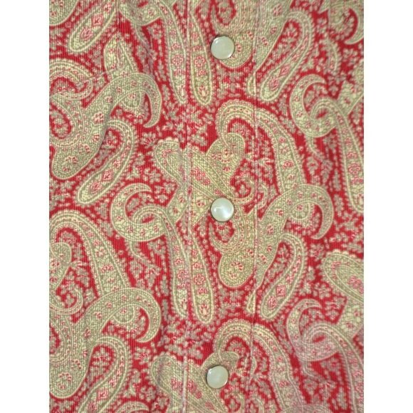 Tommy Hilfiger Ladies L Red Gold Paisley Pearl Snap Shirt Size L Holiday Western - Picture 4 of 9